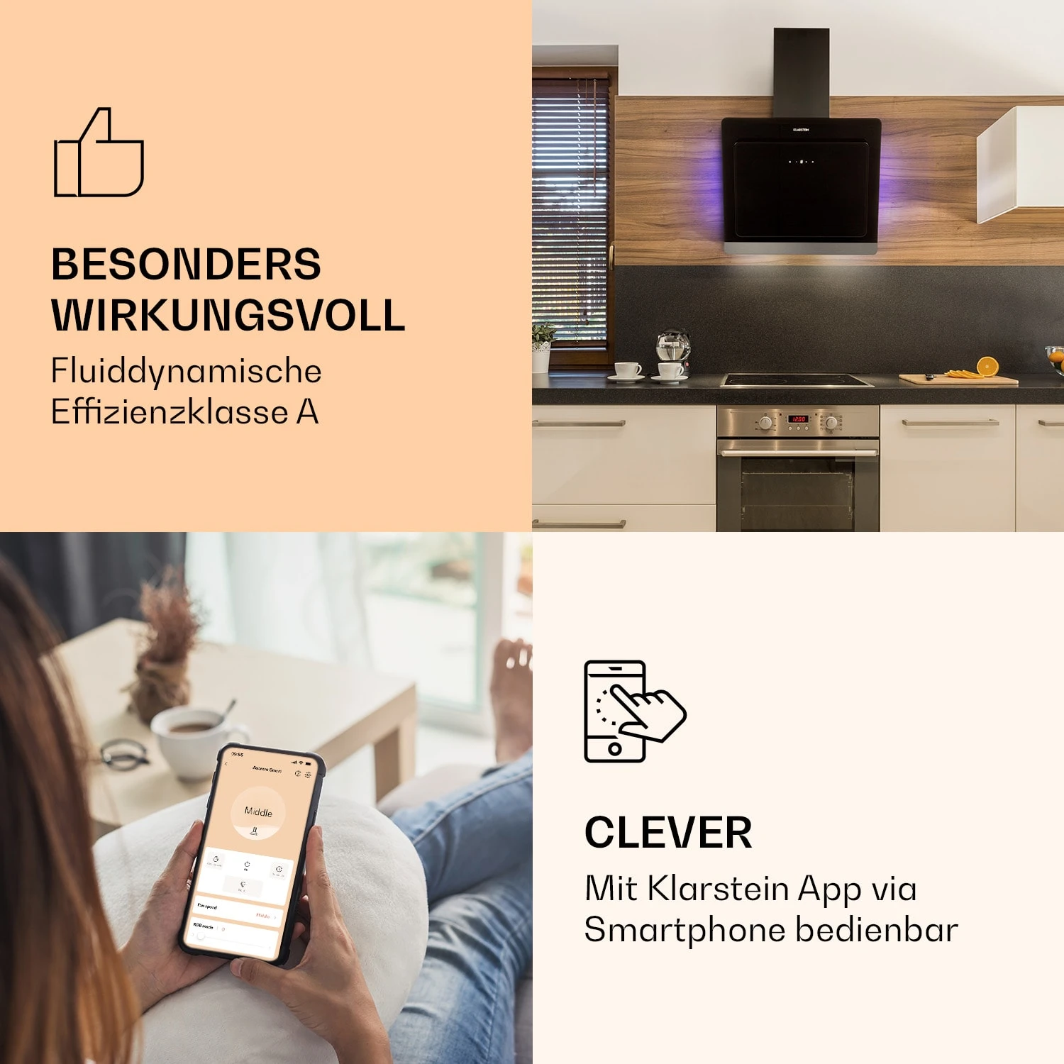 Aurora 60 Smart Dunstabzugshaube 550 M³/h 60cm Kopffrei Ambiente-Licht EEC A++ – Bild 3