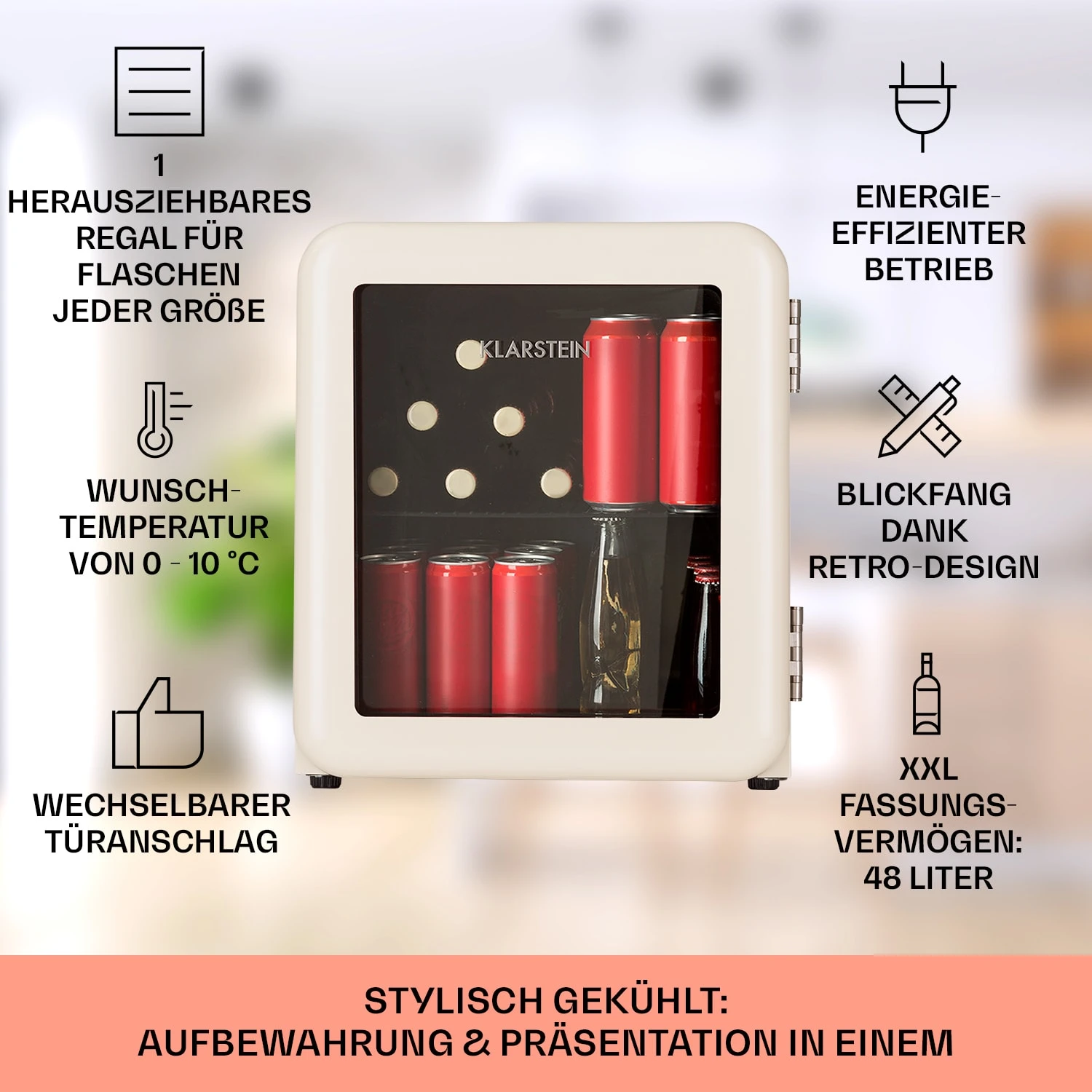 PopLife 48 Getränkekühler Kühlschrank 0-10 °C Retro-Design – Bild 2