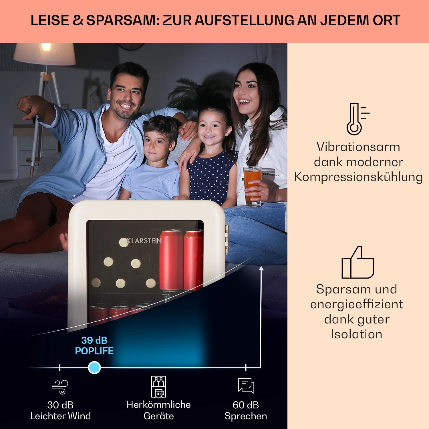 PopLife 48 Getränkekühler Kühlschrank 0-10 °C Retro-Design – Bild 3