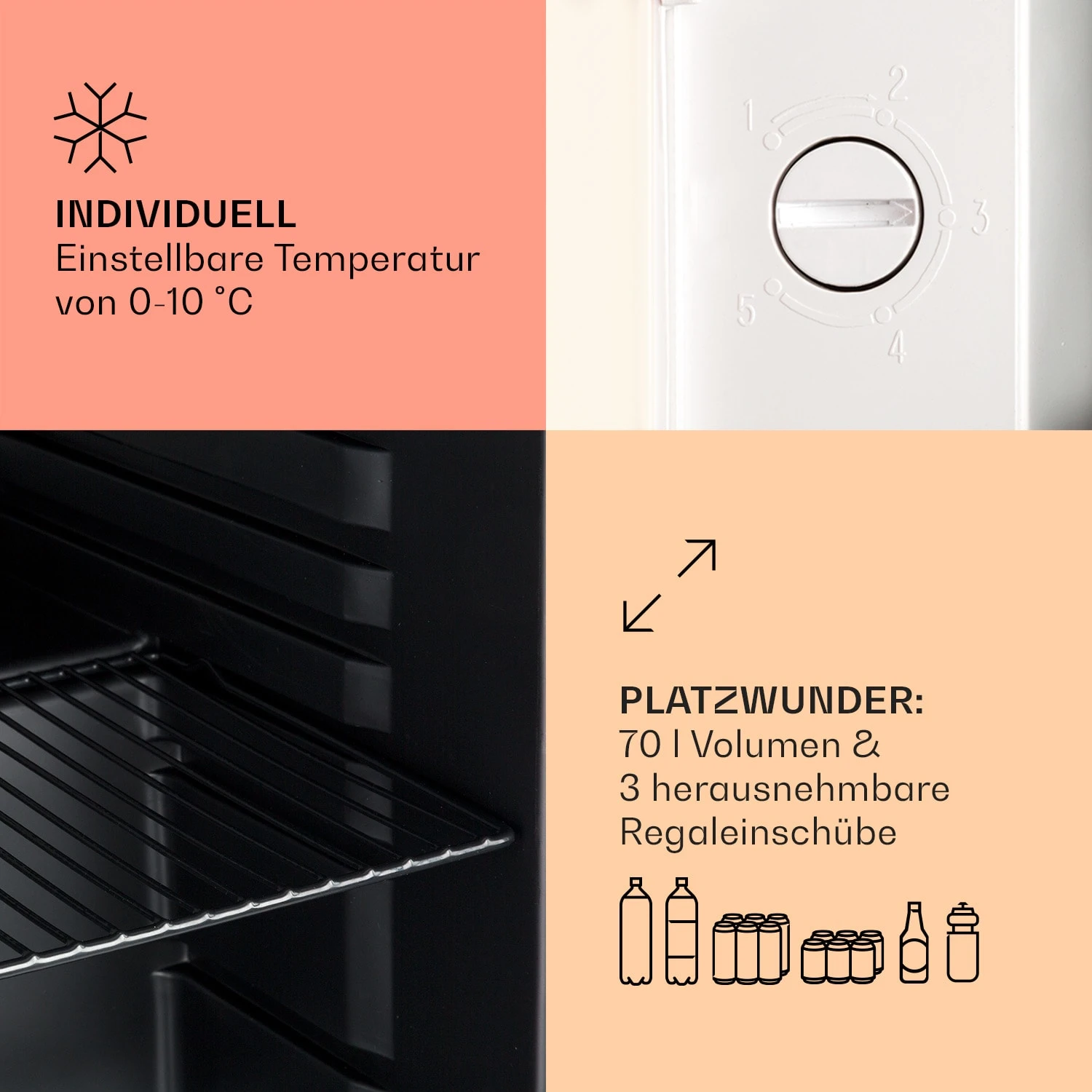 PopLife 48 Getränkekühler Kühlschrank 0-10 °C Retro-Design – Bild 4