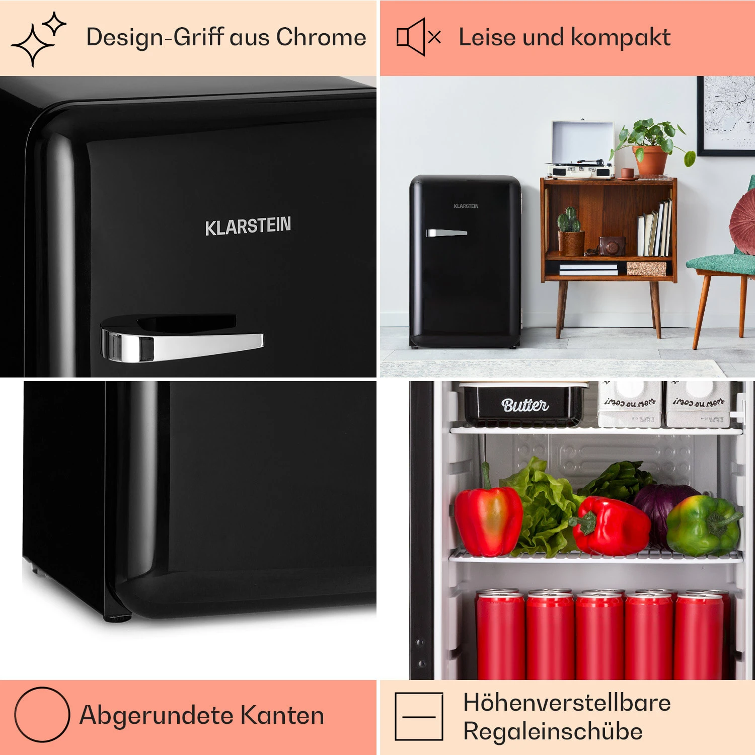 Audrey Retro-Kühlschrank 70 Liter 3 Regale 2 Türfächer Innenbeleuchtung – Bild 4