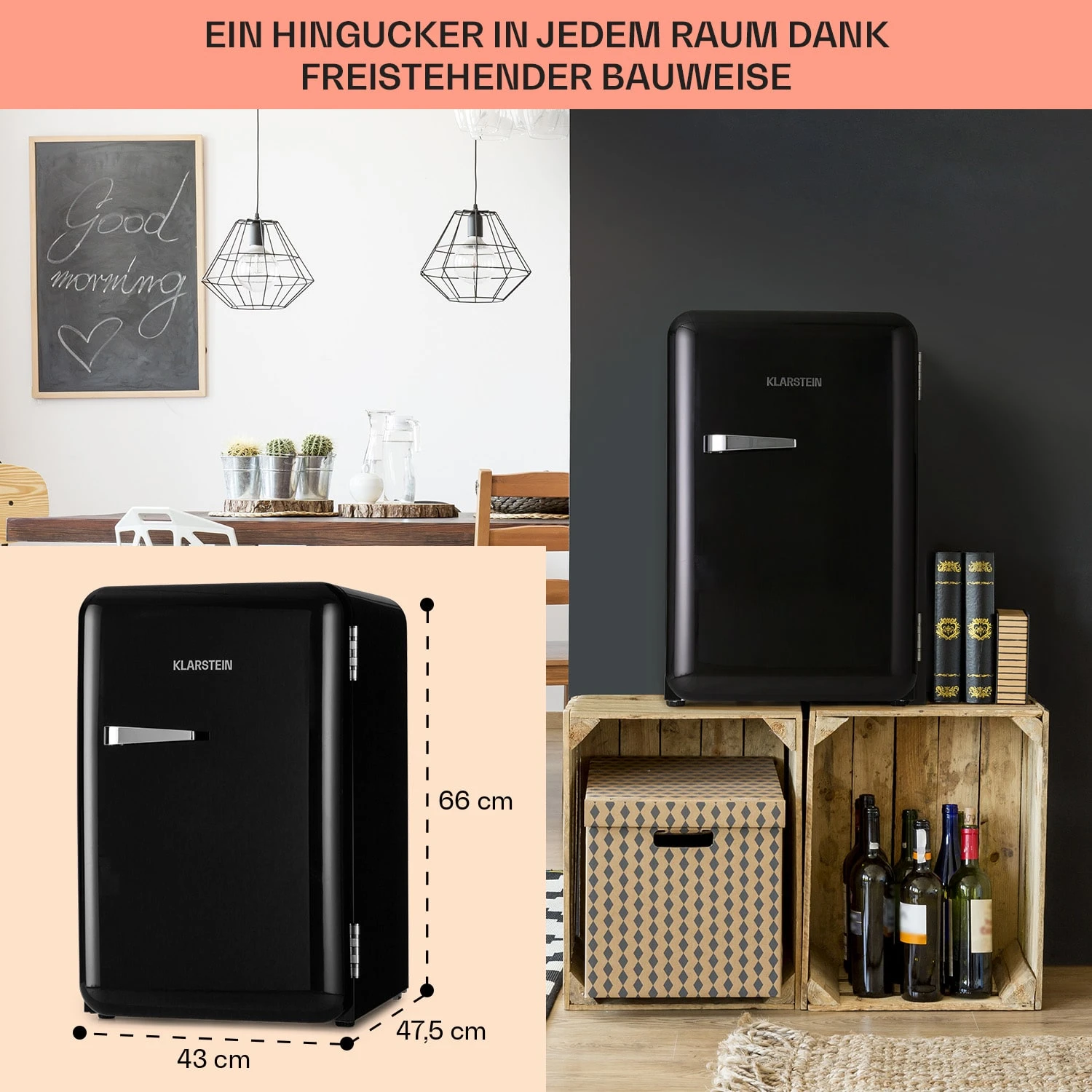 Audrey Retro-Kühlschrank 70 Liter 3 Regale 2 Türfächer Innenbeleuchtung – Bild 5