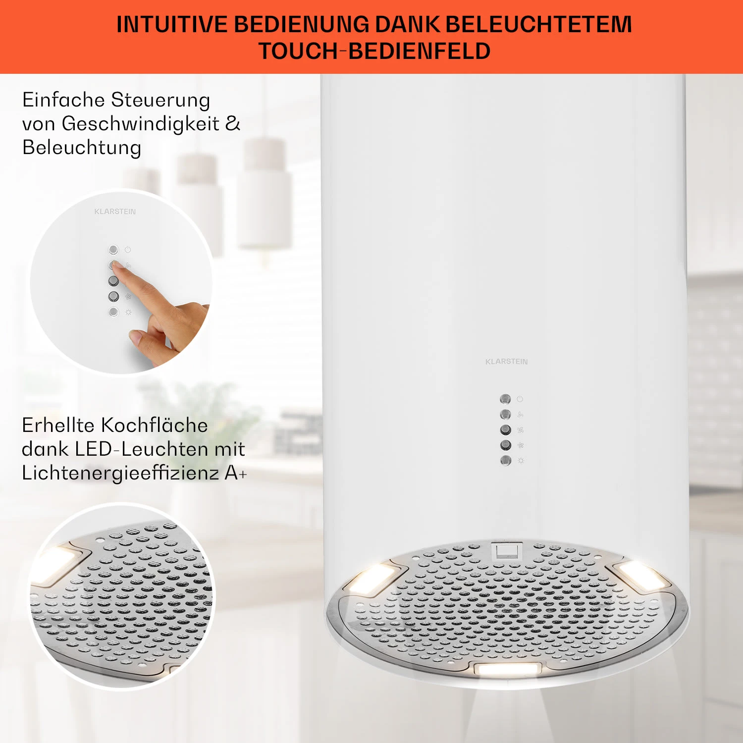 Bolea Inselabzugshaube Ø38cm Ab-/Umluft 600m³/h LED Inkl. Aktivkohlefilter – Bild 4