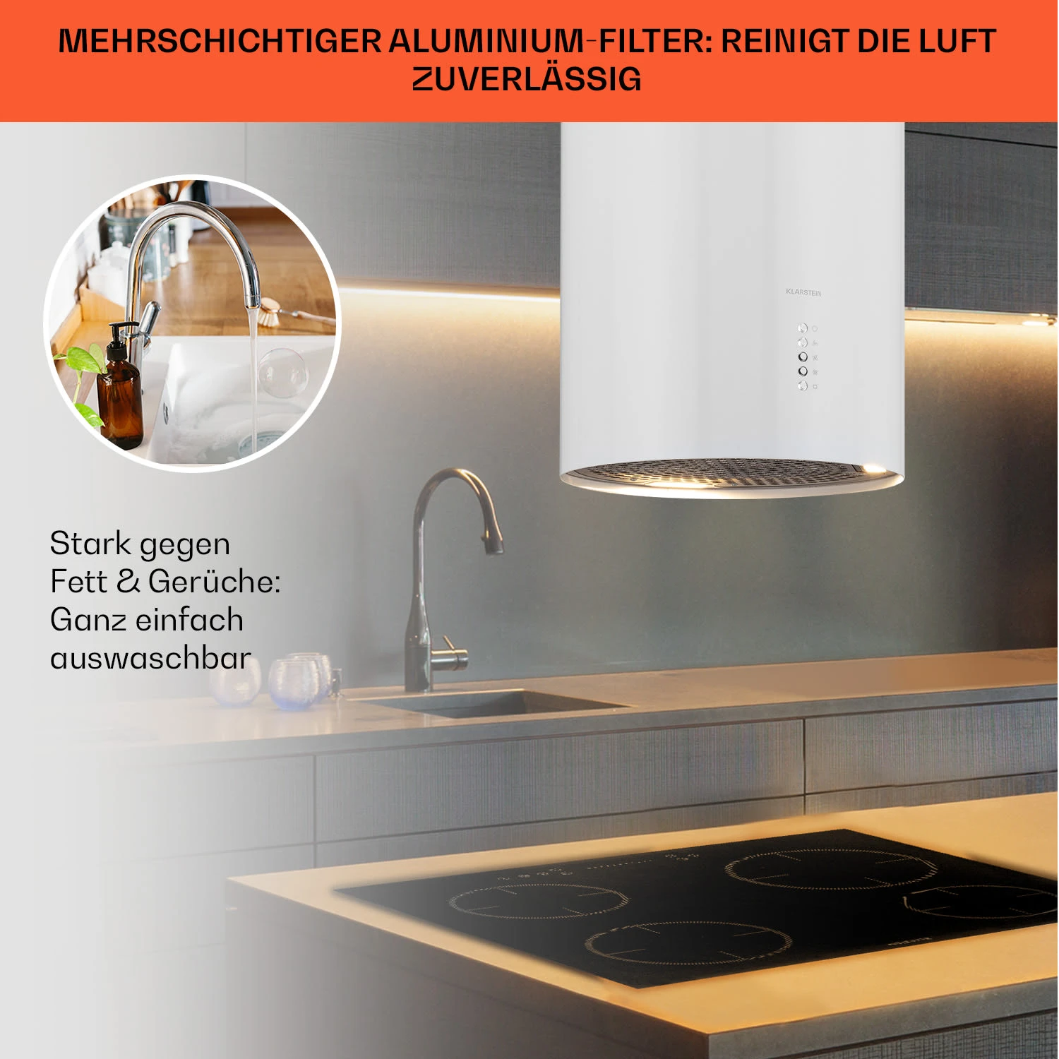 Bolea Inselabzugshaube Ø38cm Ab-/Umluft 600m³/h LED Inkl. Aktivkohlefilter – Bild 6