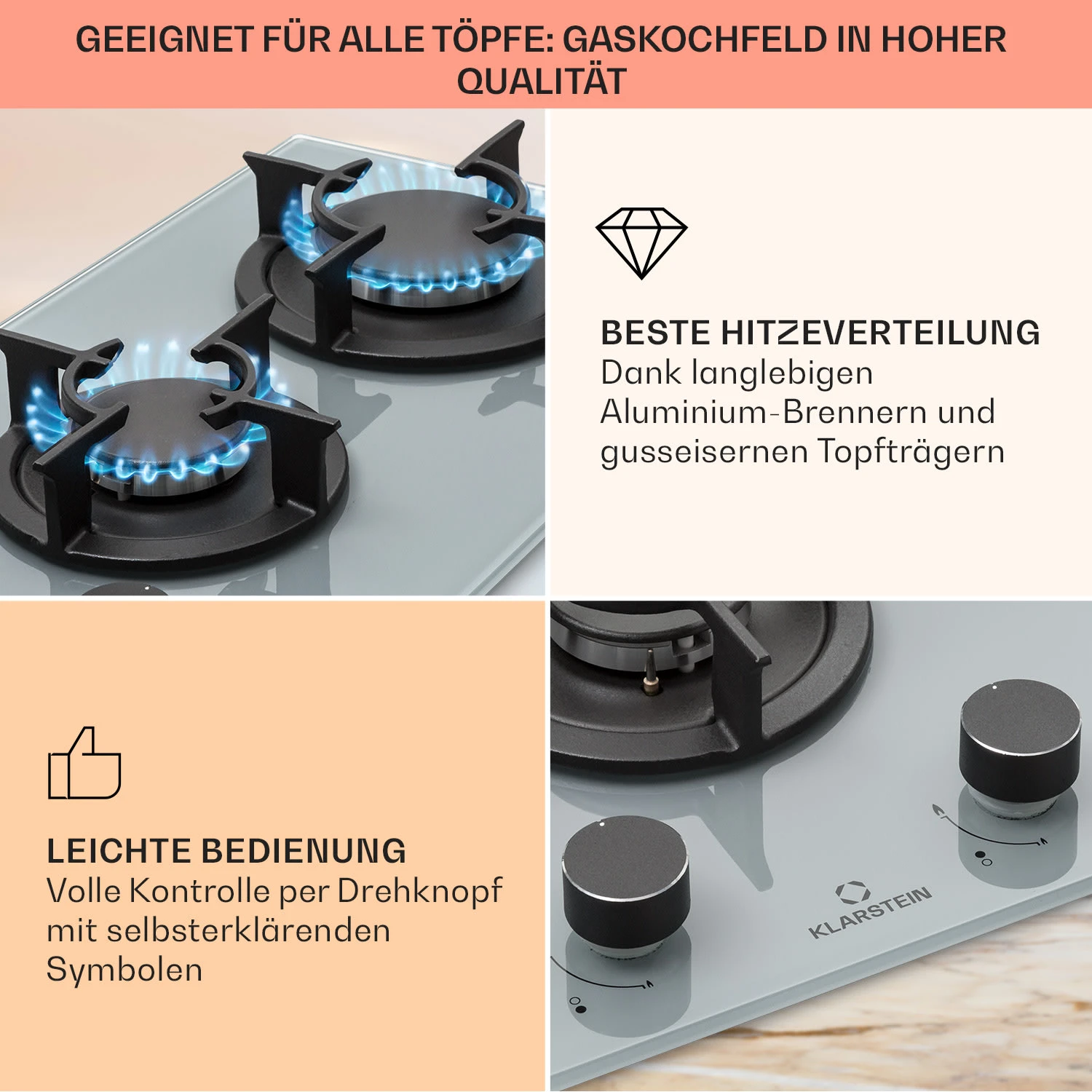 Firetale Gaskochfeld 2-flammig Aluminium-Brenner Erdgas/Propangas Inkl. Schlauch Und Druckminderer – Bild 4