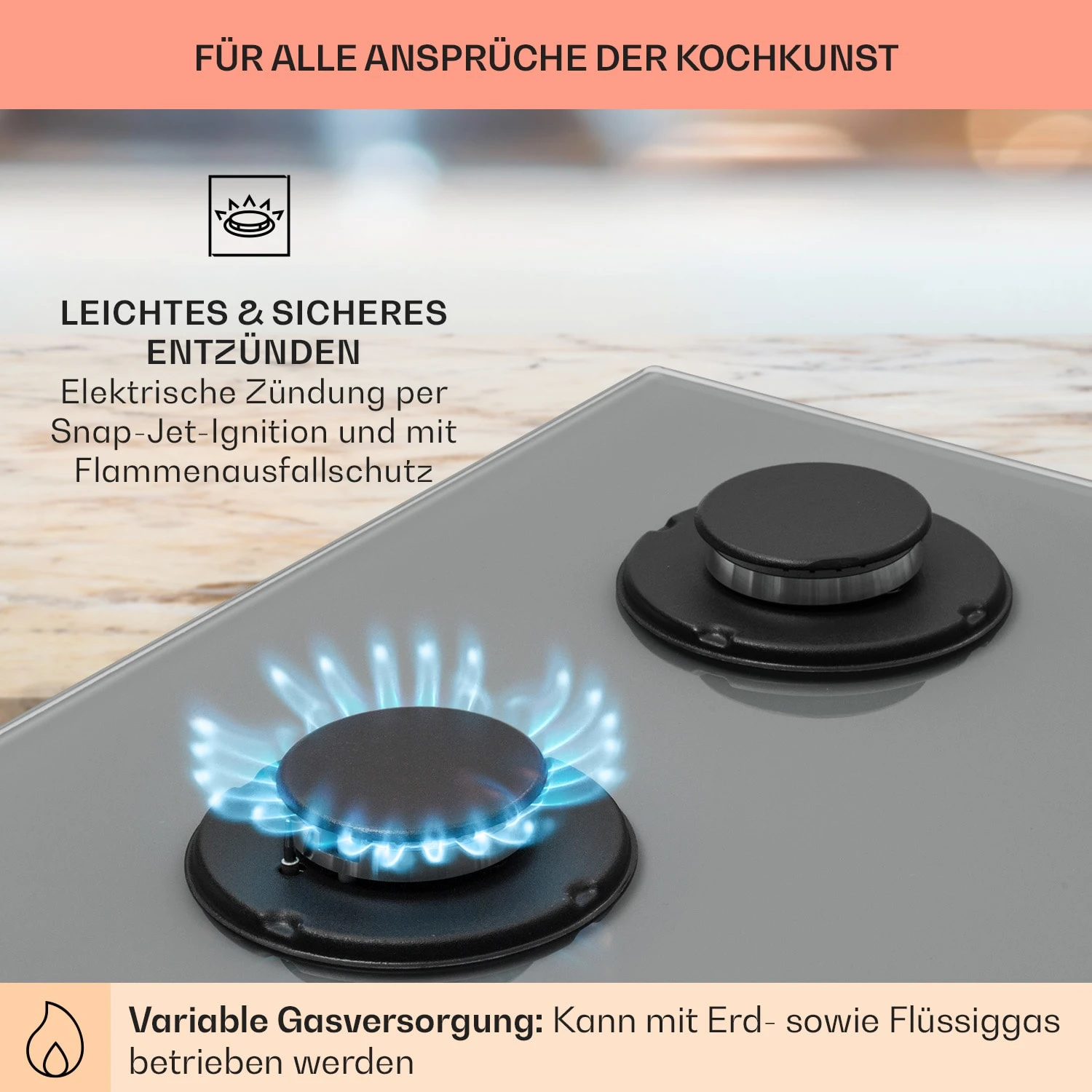Firetale Gaskochfeld 4-flammig 60 Cm Aluminium-Brenner Inkl. Schlauch Und Druckminderer – Bild 5