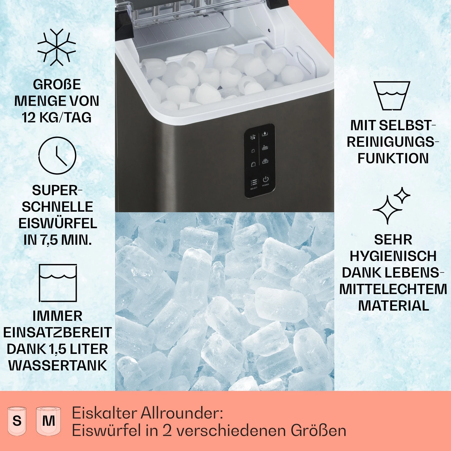 Albaron Supreme Eiswürfelmaschine Bullet 12kg/24h 1,5 Ltr Edelstahl – Bild 2