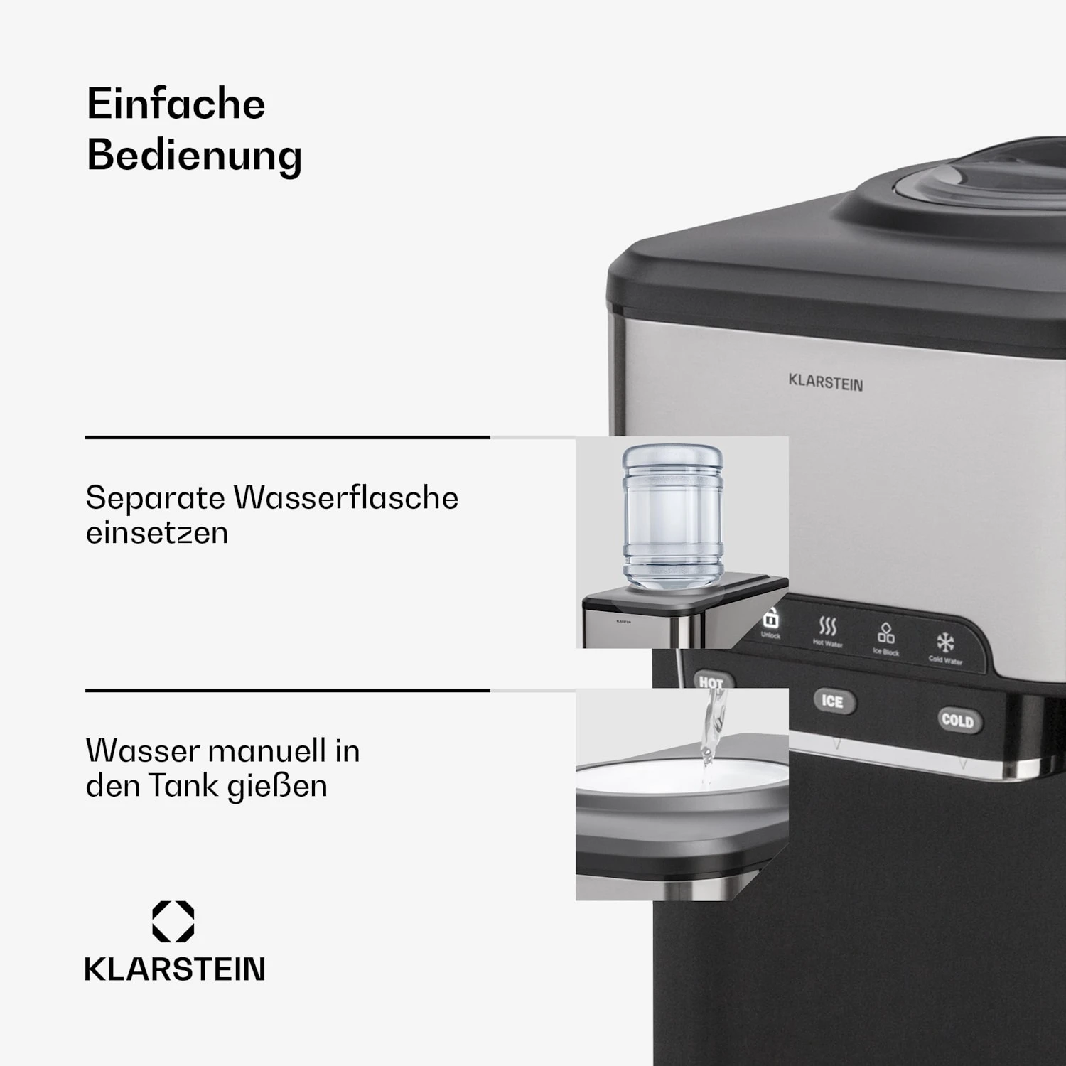 Aqueous Eiswürfelmaschine 3-in-1: Eiswürfel, Wasserspender: Heiß & Kalt 20 Kg/24h – Bild 3