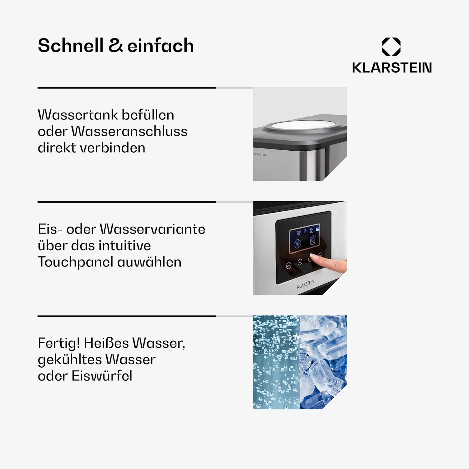 Aqueous Eiswürfelmaschine 3-in-1: Eiswürfel, Wasserspender: Heiß & Kalt 20 Kg/24h – Bild 4