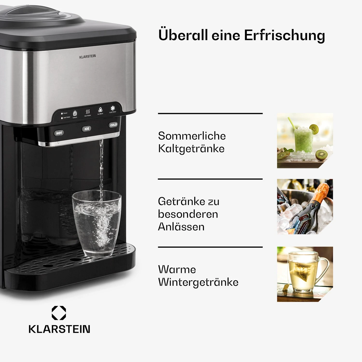 Aqueous Eiswürfelmaschine 3-in-1: Eiswürfel, Wasserspender: Heiß & Kalt 20 Kg/24h – Bild 5