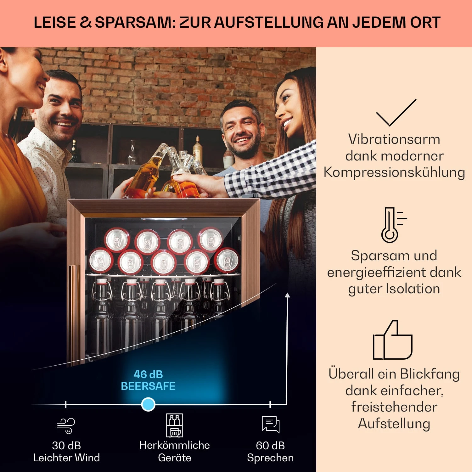 Beersafe XL Kühlschrank 60 Liter 2 Böden Doppelt Isolierte Panoramaglastür Edelstahl – Bild 3