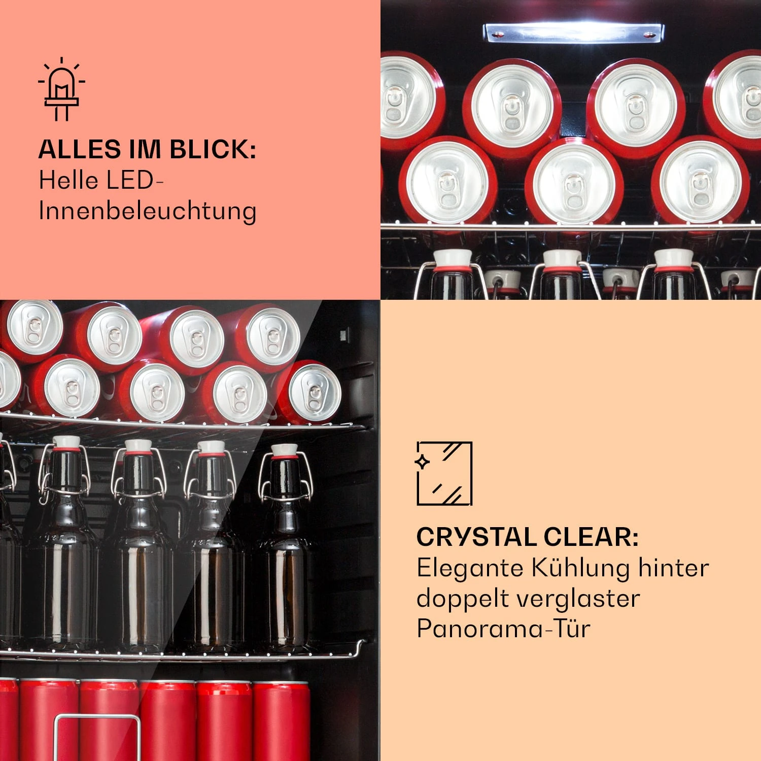 Beersafe XL Kühlschrank 60 Liter 2 Böden Doppelt Isolierte Panoramaglastür Edelstahl – Bild 4